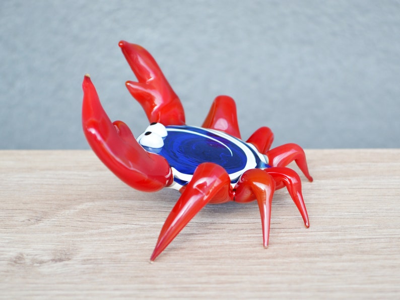 Figurine Crabe En Verre Soufflé à La Main - Décoration Côtière, Vert Foncé, 5.3 Cm, Ornement Marin
