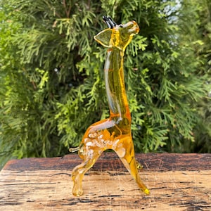 Yellow Glass Giraffe Figurine – Miniature Murano Giraffe Sculpture – Tiny Glass Animal – Handmade Small Giraffe Gift – Orange Glass Figure