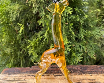 Yellow Glass Giraffe Figurine – Miniature Murano Giraffe Sculpture – Tiny Glass Animal – Handmade Small Giraffe Gift – Orange Glass Figure