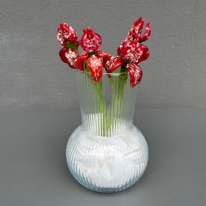 Red Glass Iris Flowers Figurine – Blown Iris Flower Sculpture, Art Glass Iris Flower, Murano Long Stem Iris Flowers, Garden Iris Ornaments