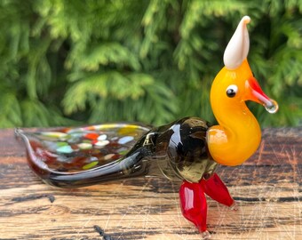 Glass Peacock Figurine – Blown Glass Bird – Colorful Decor – Shelf Decor – Peacock Lover Gift