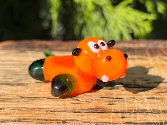 吹きガラスのカバの置物 - オレンジ色のミニチュア動物像 - Etsy 日本
