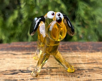 大きな耳のガラス製犬の置物 - ミニチュア吹きガラスの子犬 - ムラーノ