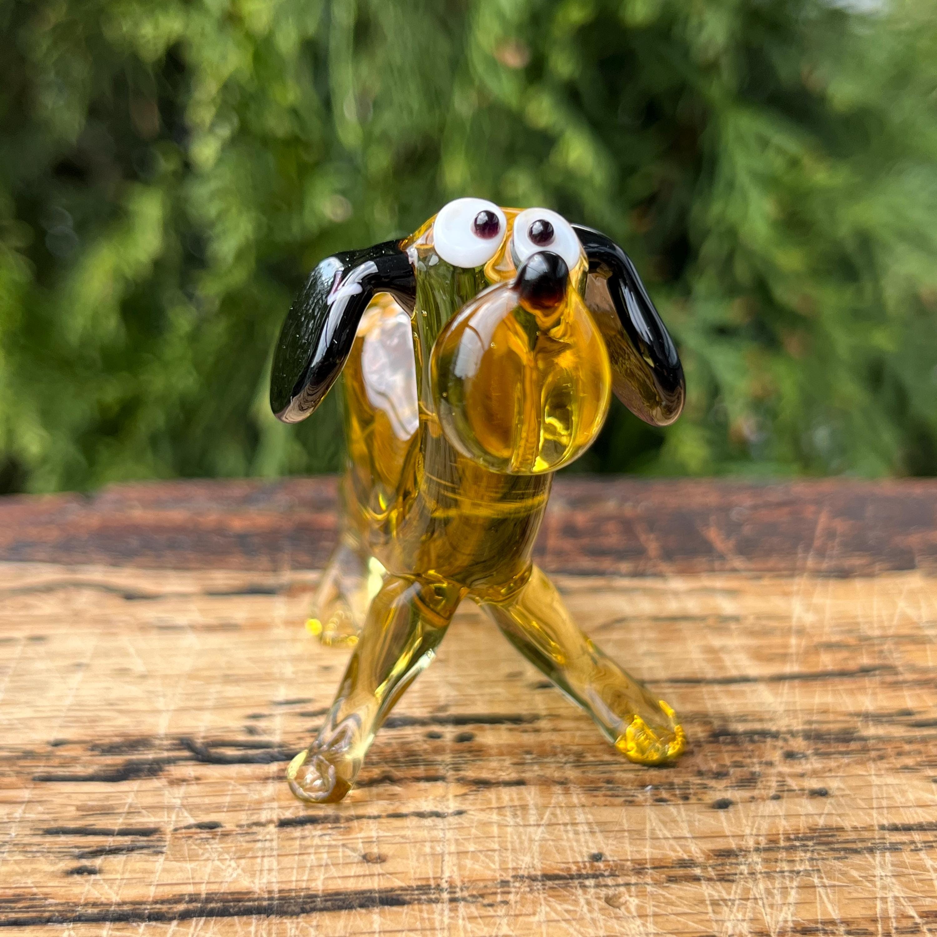 大きな耳のガラス製犬の置物 - ミニチュア吹きガラスの子犬 - ムラーノ