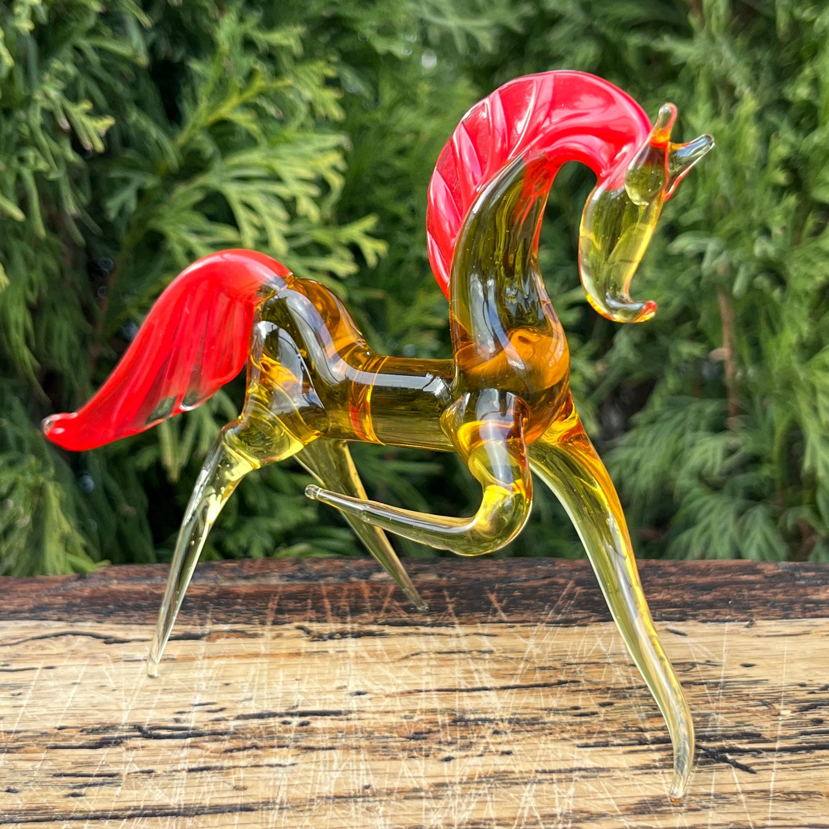Yellow Glass Horse Figurine – Blown Horse Sculpture – Miniature Glass Horse Animal – Murano Style Horse Gift – Horse Lover Collectible Decor