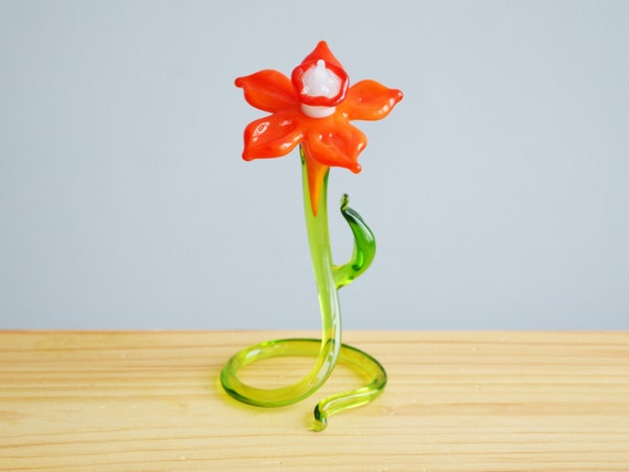 Fleur de Narcisse en verre orange Figurine de fleur de - Etsy France