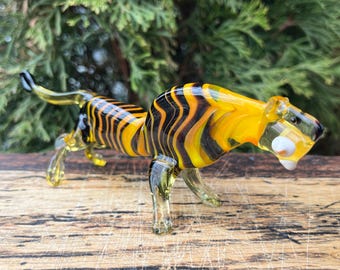 手吹きガラスの虎の置物 - 金色のストライプが入ったクリスタル - Etsy