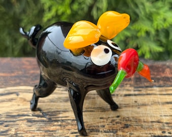 手作りのローズゴールドガラスの豚の置物：気まぐれなコレクターズ