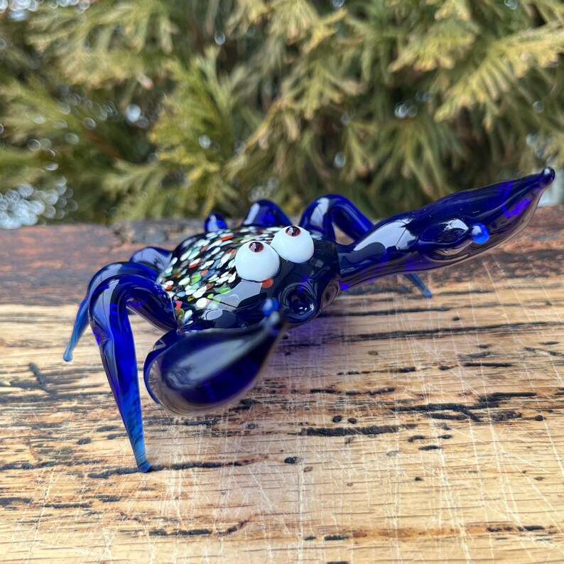 Blue Glass Crab Figurine – Hand Blown Murano Style Crab Sculpture – Ocean Decor – Crab Lover Gift image 5