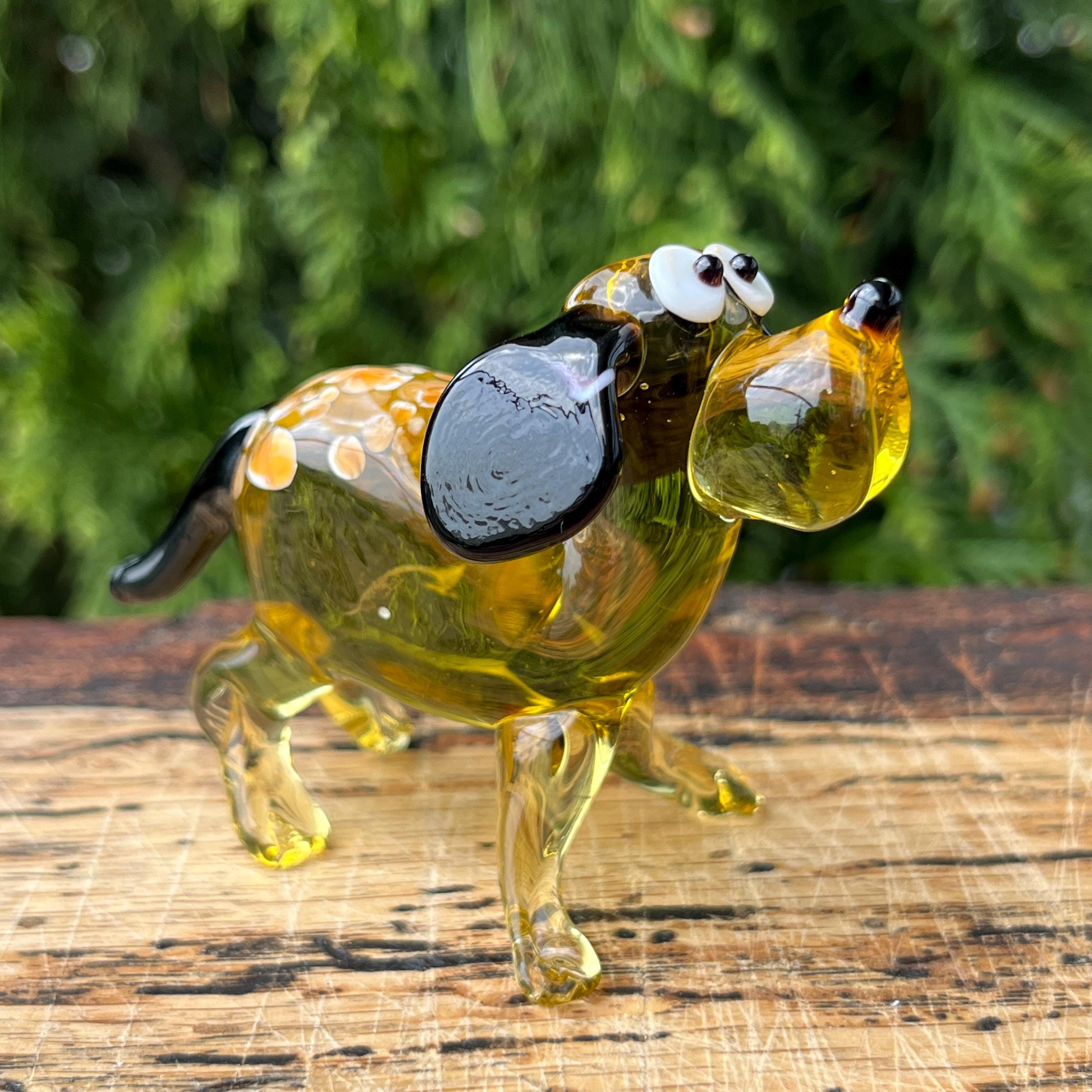 大きな耳のガラス製犬の置物 - ミニチュア吹きガラスの子犬 - ムラーノ