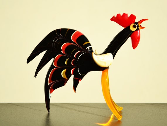 Glass rooster figurine Cock collection Glass rooster statue Glass animal figurine Miniature rooster