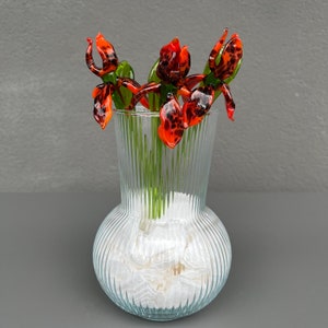 Orange Glass Iris Flower Figurine – Blown Glass Iris Sculpture – Art Glass Flower with Long Stem – Unique Orange Flower Ornament