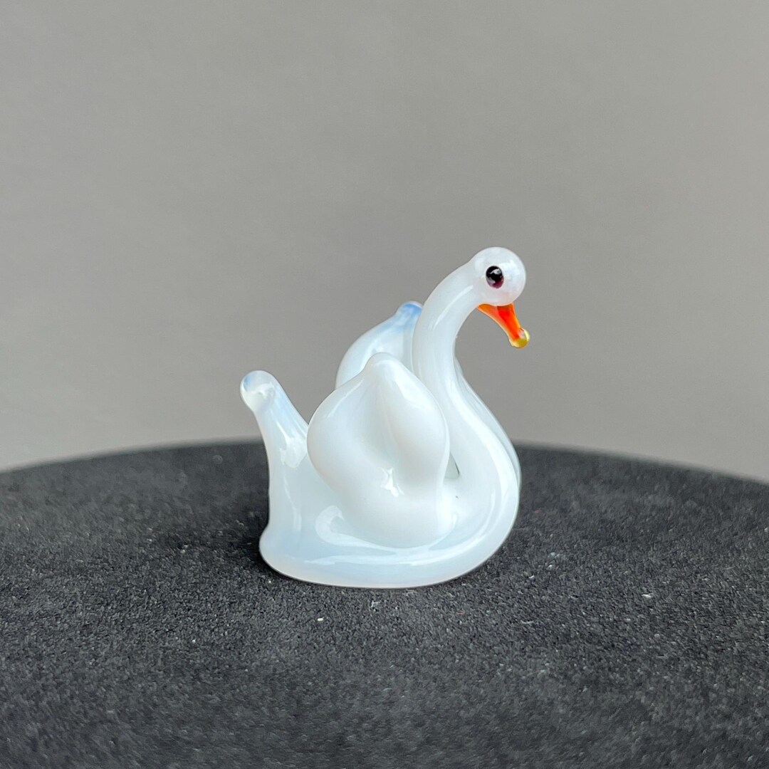 White Glass Swan Figurine – Miniature Blown Glass Swan Sculpture – Tiny ...
