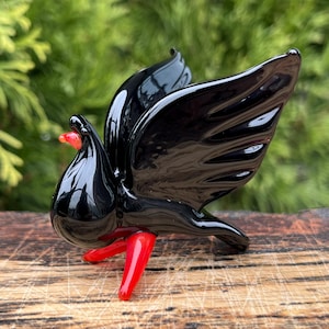 Black Glass Dove Figurine | Hand Blown Glass Bird Sculpture | Murano Style Dove Miniature | Glass Animal Figurine | Collectible Dove Decor