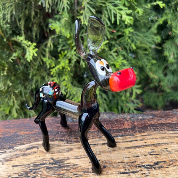 黒ガラスのロバの置物、ミニチュア手吹きアートガラス - Etsy 日本