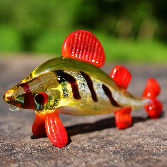 Glass Fish Figurine Animals Glass Blowing Green Fish Miniature Art