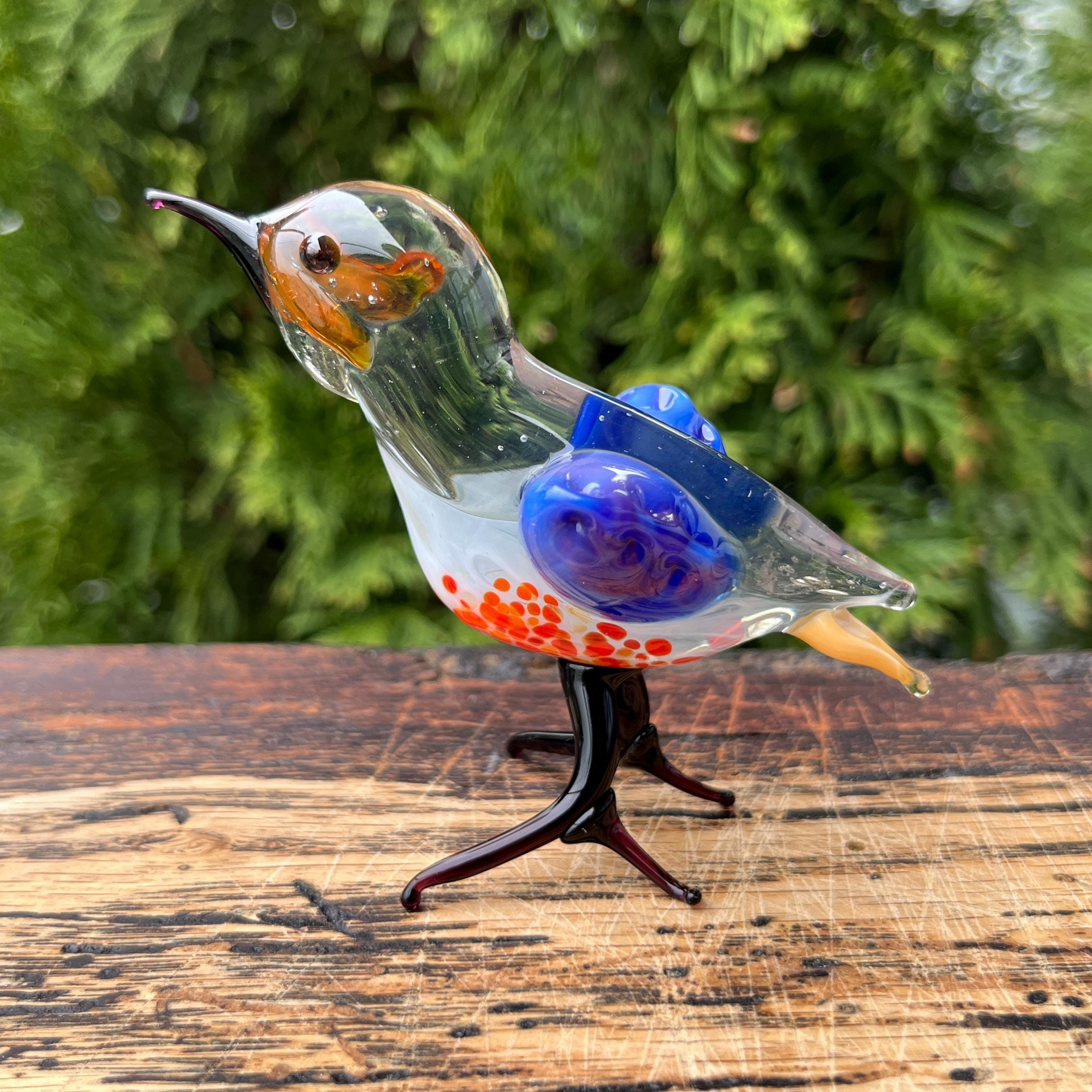 ガラスの鳥の置物 | 青い鳥の彫刻 | 手作りのガラスの動物のアート