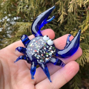 Blue Glass Crab Figurine – Hand Blown Murano Style Crab Sculpture – Ocean Decor – Crab Lover Gift image 10