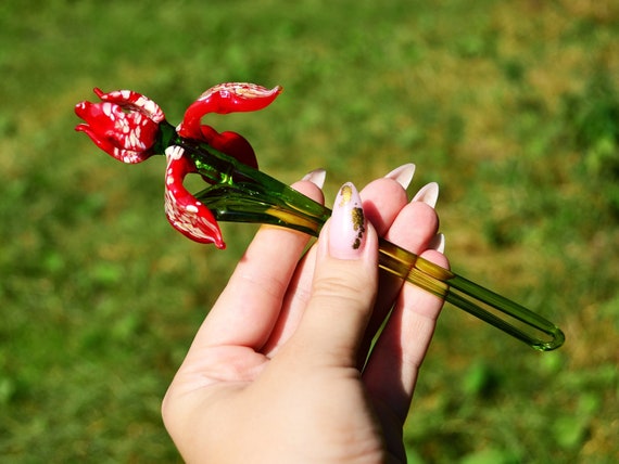 Red Glass Iris Figurine Iris Flower Iris - Etsy