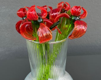 Red Glass Iris Flowers Figurine Blown Flower Garden Decoration Sculpture Art Glass flower Murano Long Stem Flower Garden Iris Ornaments