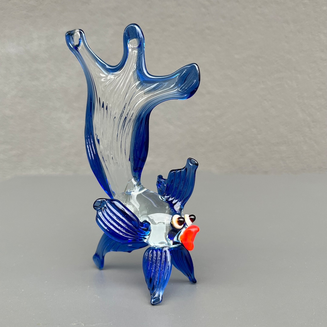 View of Blue Glass Fish Figurine Animals Glass Blue Fish Miniature Art Glass ...