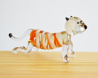 手吹きガラスの虎の置物 - 金色のストライプが入ったクリスタル - Etsy