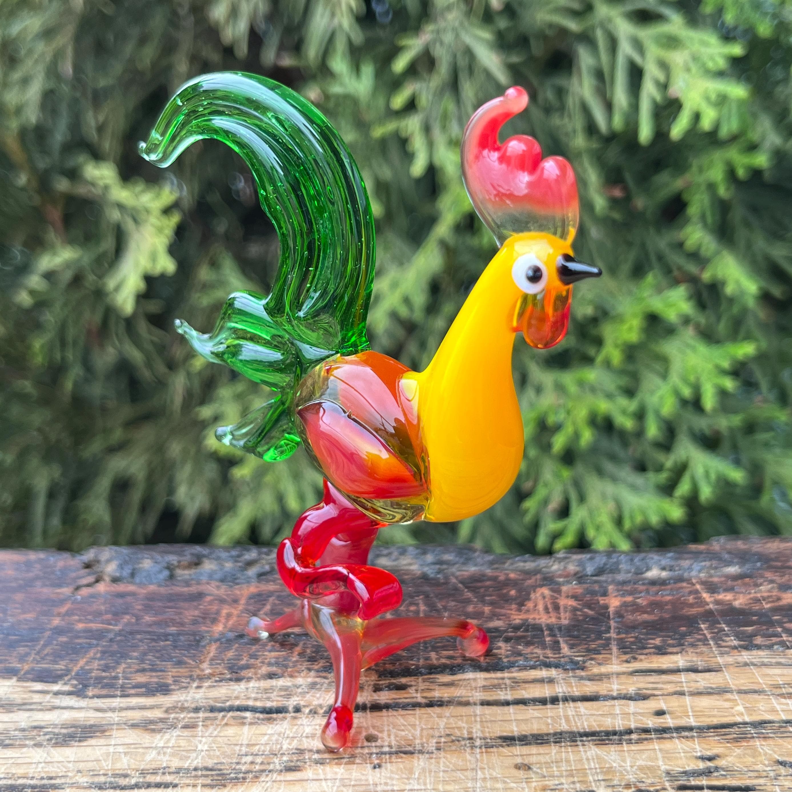 Figurine de coq en verre rouge Sculpture d'animaux de la ferme