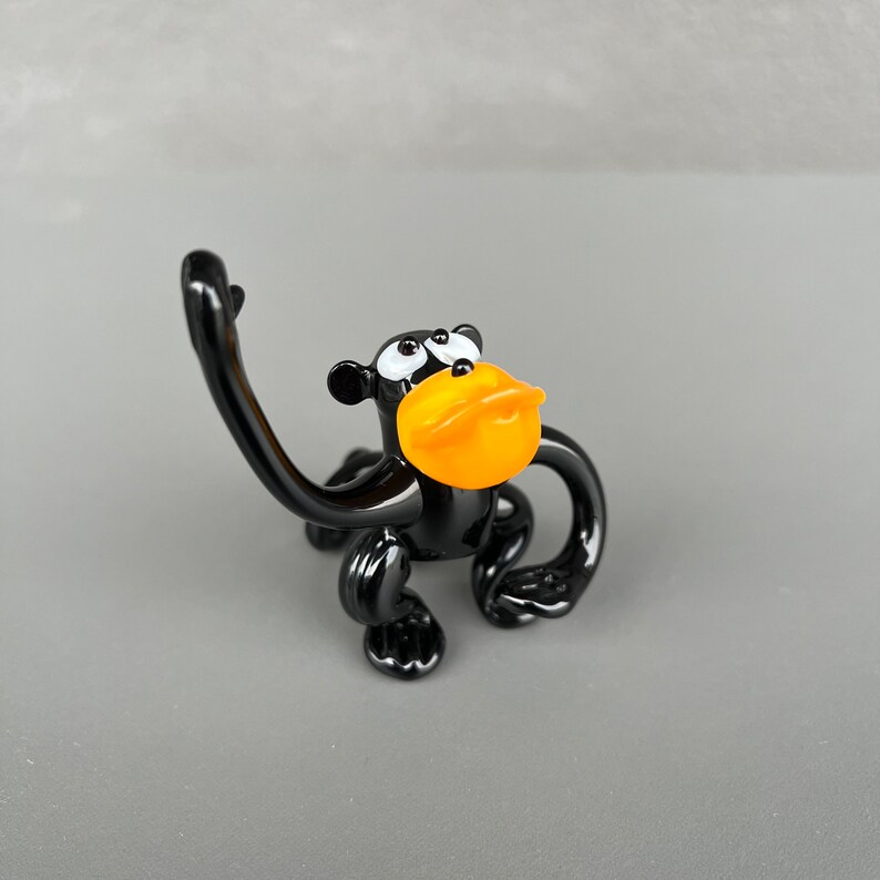 Black Glass Monkey Figurine Blown Glass Animal Collectible Monkey Lover Gifts Art Glass Monkey Sculpture Murano Decoration Glasswork Statue image 2