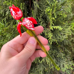 Red Blown Glass Iris Flower Figurine – Art Glass Sculpture