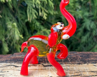 Red Glass Elephant Figurine – Blown Glass Animal Sculpture – Murano Style Animal Collectible – Elephant Gift for Home or Office Decor