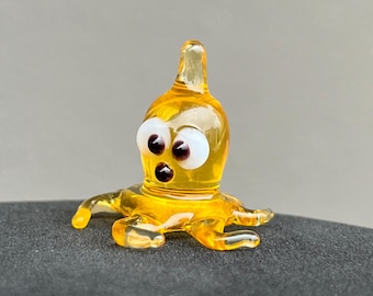 Miniature Hand Blown Glass Baby Octopus Little Sea Animal Yellow