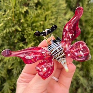 Red Glass Butterfly Figurine - Fused Glass Animals - Blown Glass Butterfly Sculpture - Garden Gift - Glass Figure - Collectible Sculpture
