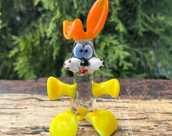 Glass Rabbit Figurine – Blown Art Glass Bunny Sculpture – Murano Style Rabbit Miniature – Handmade Easter Gift – Cute Rabbit Home Decor