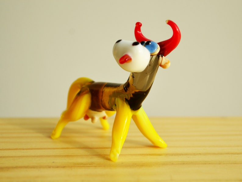 Glass Cow Figurines Small Animal Collector Paperweight Cow Sculpture Artglass Figurine Cow Statue Glass Cow Figurine Blown Glass Yellow Bull