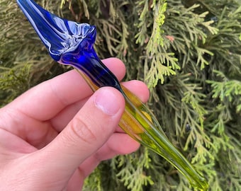 Glass Calla Lily Figurine, Blue Hand Blown Glass Flower, Murano Style Floral Decor, Vase Ornament, Gift for Her