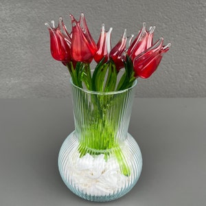 Red Glass Tulip Flower - Tulip Ornaments Figurine - Blown Flower Sculpture - Art Decor for Garden - Decoration for Plants - Flower Gifts