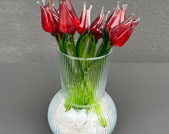 Red Glass Tulip Flower - Tulip Ornaments Figurine - Blown Flower Sculpture - Art Decor for Garden - Decoration for Plants - Flower Gifts