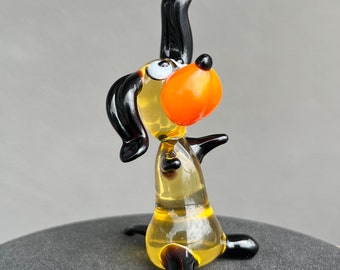 Yellow Glass Dog Figurine - Dog Sculpture Animals - Glass Doggy Miniature - Art Glass Toy - Murano Puppy Collectible Glass - Dog Figures