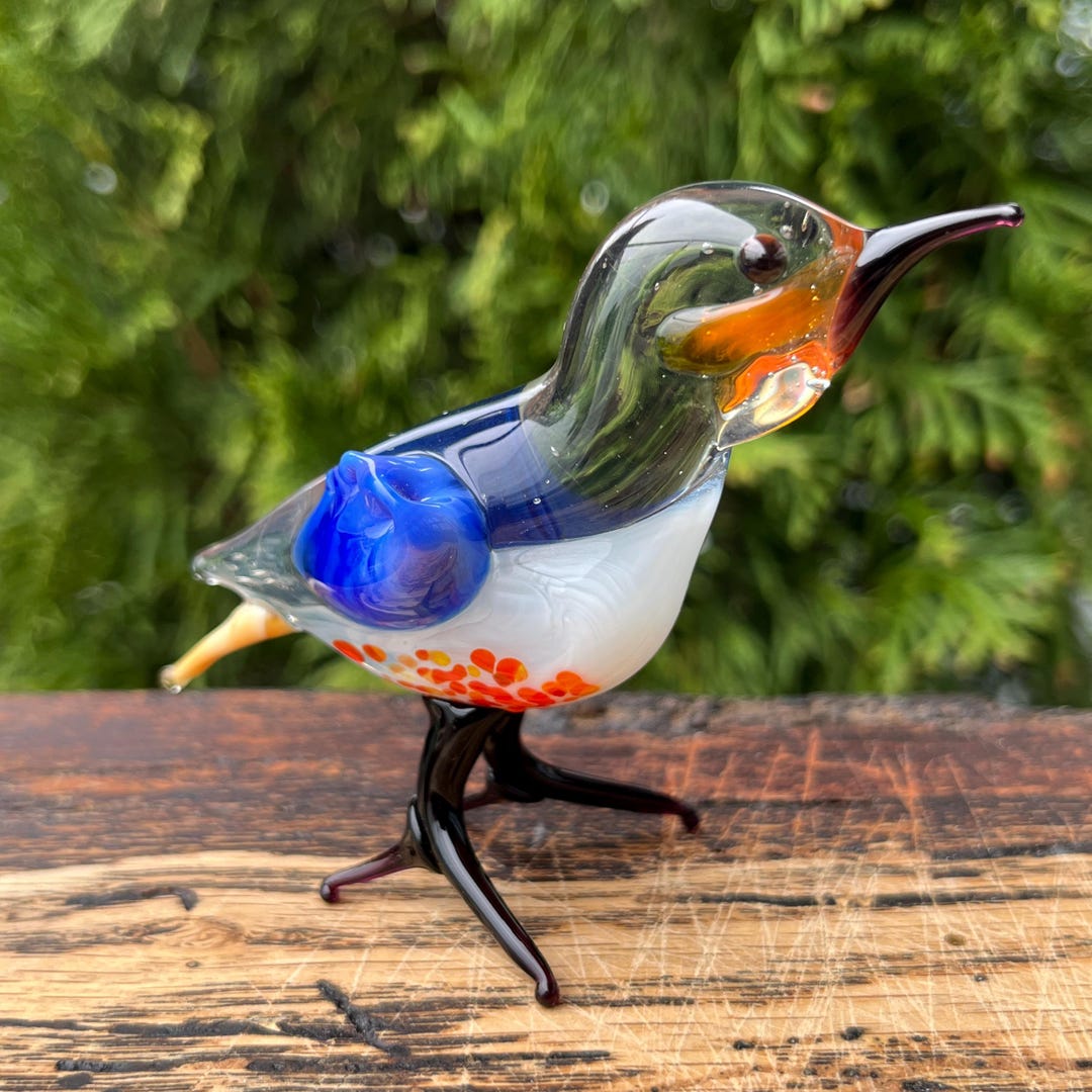 ガラスの鳥の置物 | 青い鳥の彫刻 | 手作りのガラスの動物のアート