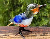 ガラスの鳥の置物 | 青い鳥の彫刻 | 手作りのガラスの動物のアート