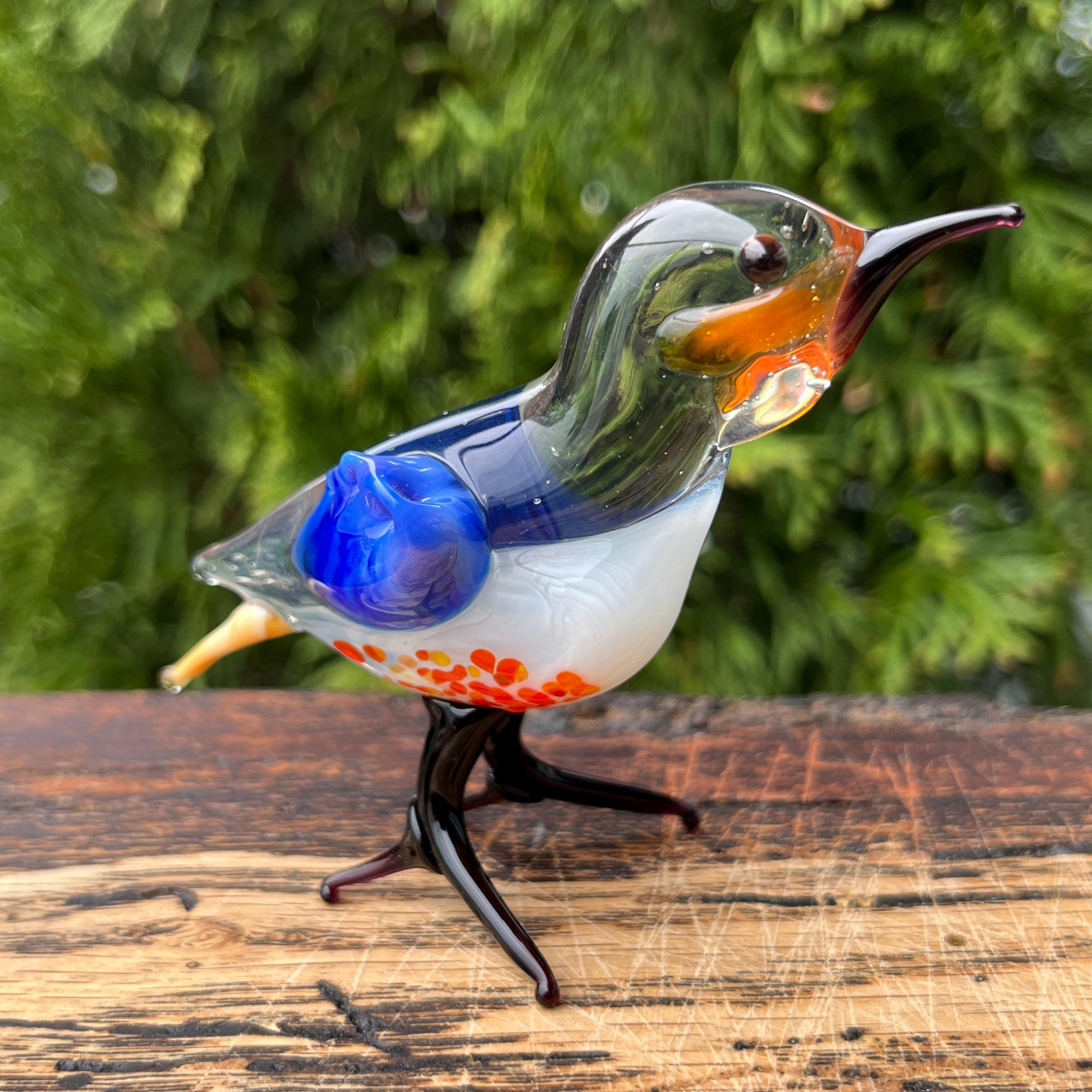 ガラスの鳥の置物 | 青い鳥の彫刻 | 手作りのガラスの動物のアート