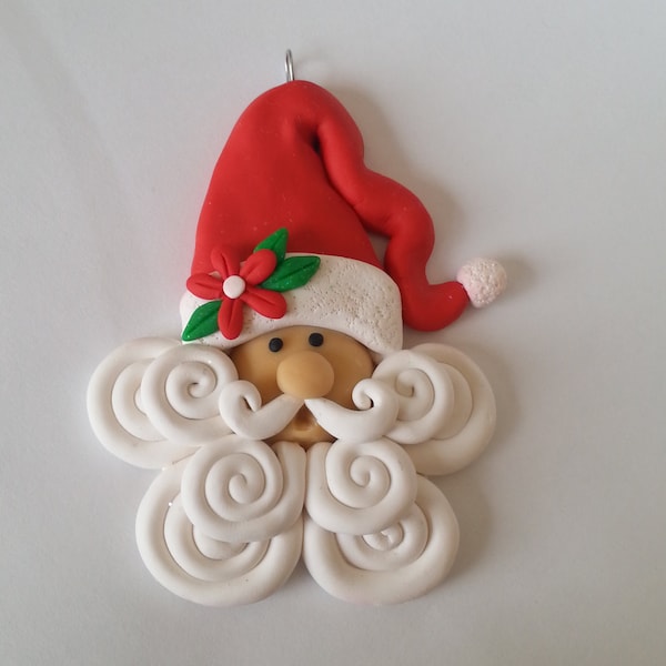 Handcrafted Polymer Clay Santa Christmas Ornament - Santa Gift -