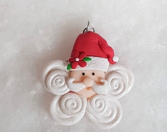 Colgante de Papá Noel de arcilla polimérica hecho a mano - Collar de Navidad - Joyería navideña Joyería de Navidad Collar de Papá Noel