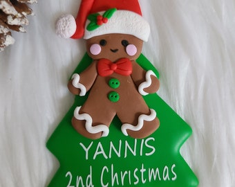 Handcrafted Personalized Gingerbread Man Christmas Ornament - Polymer Clay Ornament - Christmas Gift