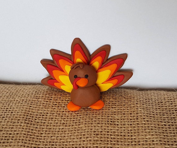 Handcrafted Turkey Figurine Thanksgiving Polymer Clay Fall Decor
