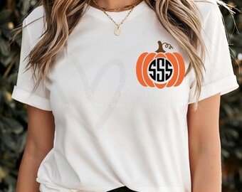 Gepersonaliseerd T-shirt met pompoenmonogram, shirt voor het herfstseizoen