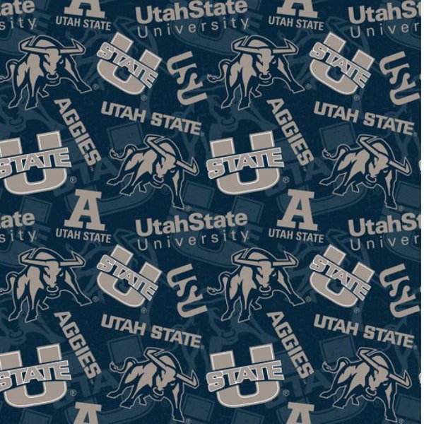 Priced Per Yard Utah State University Cotton Sykel Licensed Fabric 44" Wide )