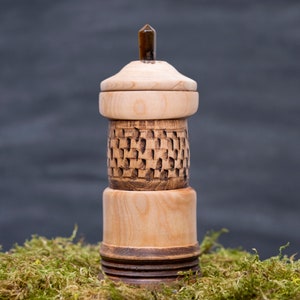 Handcrafted Wood Jar with Tiger&#39;s Eye Double Terminated Point