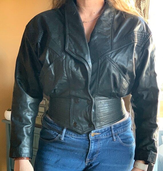 Vintage Chia Leather Motorcycle Jacket crop top cr