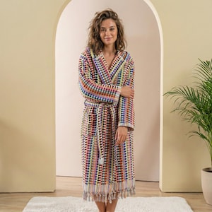 Pompom Bubble Bathrobe Handloom Turkish Cotton Resort Heavy Luxury Multicolor Polka Dot Pom Pom Colored Dots Soft Unisex Thick Robe Oversize